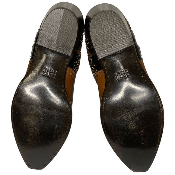 Frye Tulsa Stud Short Boot Size 7 Brown Black Studded Western Cowboy Ankle Boot - Picture 9 of 11